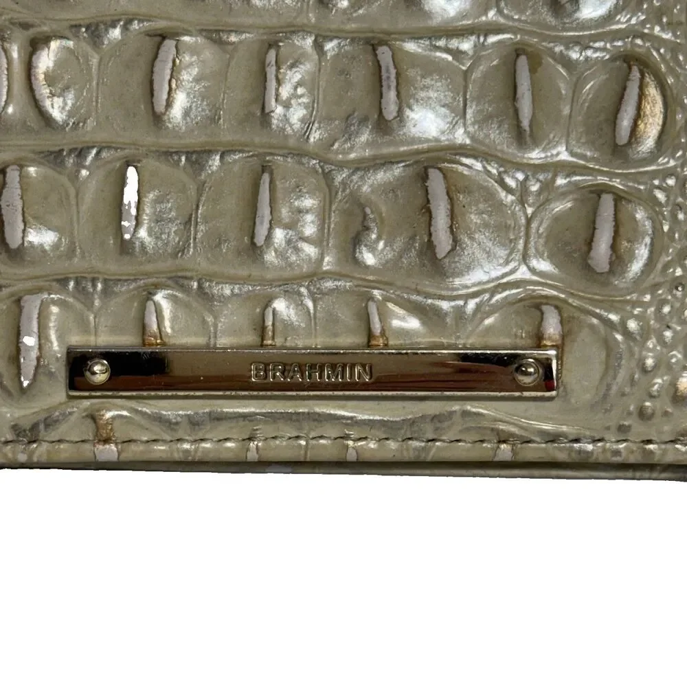 Brahmin Ady MELBOURNE Slim Leather Wallet Metallic Ivory/ Silver Sheen Old Money